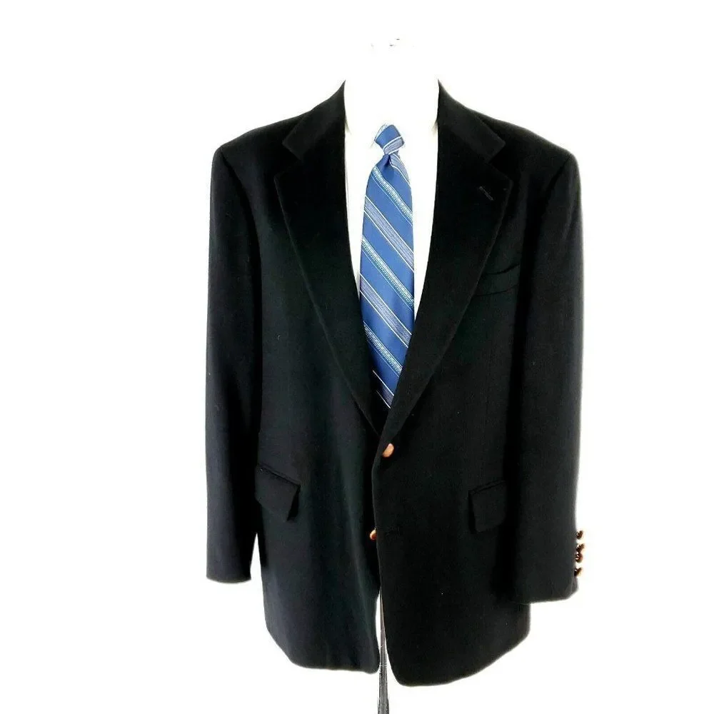 Polo Ralph Lauren 100% Camel Hair 2‎ Leather Button Sport Coat 40R Black